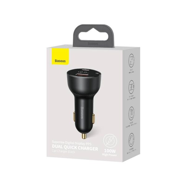 Baseus - Superme - Car charger with digital display, black (CCZX-01) - Image 4