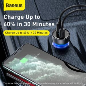 Baseus - Particular - Chargeur de voiture avec affichage numérique, 65W, gris foncé (CCKX-C0G)