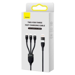 Baseus - Flash Serie Ⅱ - 2-in-1 Ladekabel U+C auf M+L+C, 100W 1.2m, Schwarz (CASS030101)