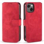 iPhone 14 - DG.MING Vintage flip case with 3 card slots and magnetic closure, leather look, protective case, red