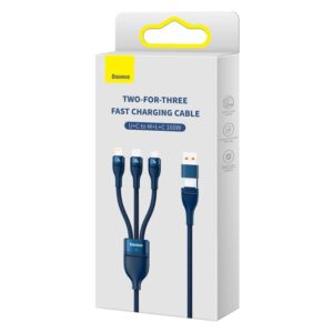 Baseus - Flash series Ⅱ - 2-in-1 charging cable U+C to M+L+C, 100W 1.2m, blue (CASS030103)