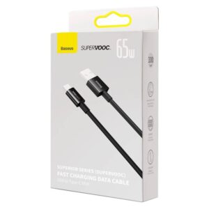 Baseus - Serie Superior (SUPERVOOC) - Cavo di ricarica rapida da USB a Tipo-C, 65W 1m, nero (CAYS000901)