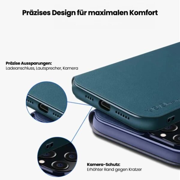 iPhone 12 Pro Max - X-Level FIBColor Flip Etui, Kunstleder, 360° Rundumschutz, Dunkelgrün – Bild 5