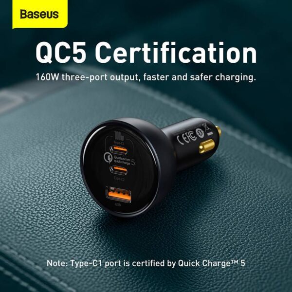 Baseus - Quick Charge - Chargeur rapide multi-ports pour voiture, 160W, Gris (TZCCZM-0G) – Image 4