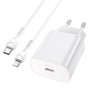 Hoco - PD25W Kit chargeur avec câble Lightning-type-C, compatible avec iPhone, blanc