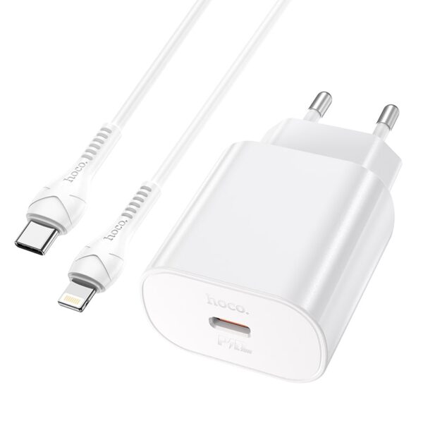 Hoco - Set di caricabatterie PD25W con cavo Lightning-to-Type-C, compatibile con iPhone, bianco - immagine 4