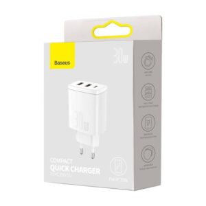 Baseus - Compact - Fast charger 2U+C, 30W EU, White (CCXJ-E02)