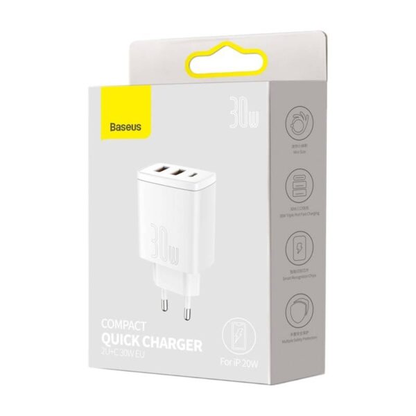 Baseus - Compact - Fast charger 2U+C, 30W EU, White (CCXJ-E02) - Image 2