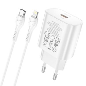 Hoco - PD25W Ladegerät Set mit Lightning-zu-Type-C Kabel, kompatibel mit iPhone, weiss