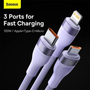 Baseus - Flash Series Ⅱ - 2-in-1 charging cable U+C to M+L+C, 100W 1.2m, Purple (CASS030105)