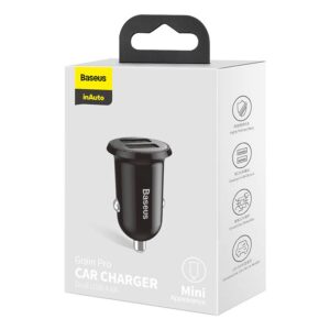 Baseus - Grain Pro - Chargeur de voiture (double USB 4.8A), noir (CCALLP-01)