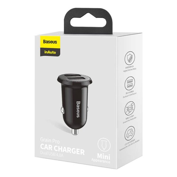 Baseus - Grain Pro - Chargeur de voiture (double USB 4.8A), noir (CCALLP-01) – Image 2