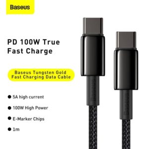 Baseus - Tungsten Gold - Câble de recharge rapide Type-C vers Type-C, 100W 1m, noir (CATWJ-01)