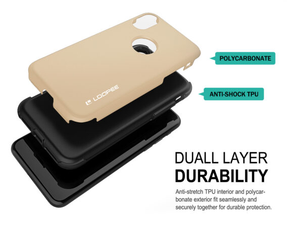 iPhone 12 Pro Max - Custodia posteriore Loopee, robusta con protezione esterna, oro