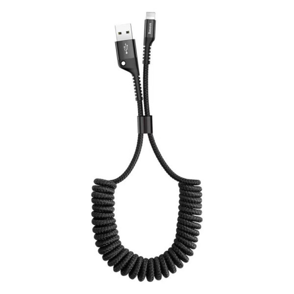 Baseus - Fish Eye Spring Datenkabel USB für iP, 2A 1m, Schwarz (CALSR-01)