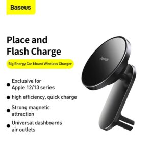 Baseus - Big Energy - Chargeur de voiture sans fil avec support, noir (WXJN-01)