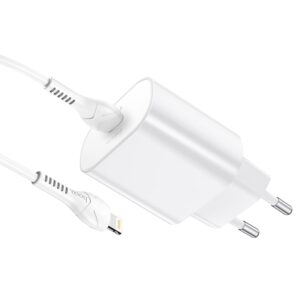 Hoco - PD25W Ladegerät Set mit Lightning-zu-Type-C Kabel, kompatibel mit iPhone, weiss