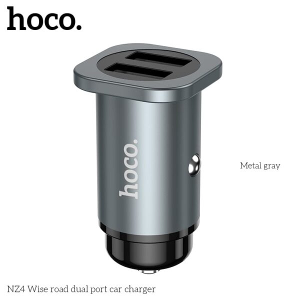 Hoco NZ4 Wise Road Dual Port Auto-Ladegerät, grau, für Smartphones und Tablets, schnelle Ladefunktion, grau