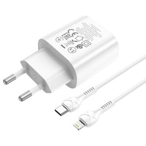 Hoco - PD25W Ladegerät Set mit Lightning-zu-Type-C Kabel, kompatibel mit iPhone, weiss