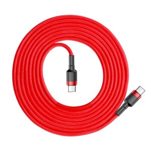 Baseus - Cafule - Câble de charge rapide Type-C PD2.0 60W, 2m, rouge (CATKLF-H09)