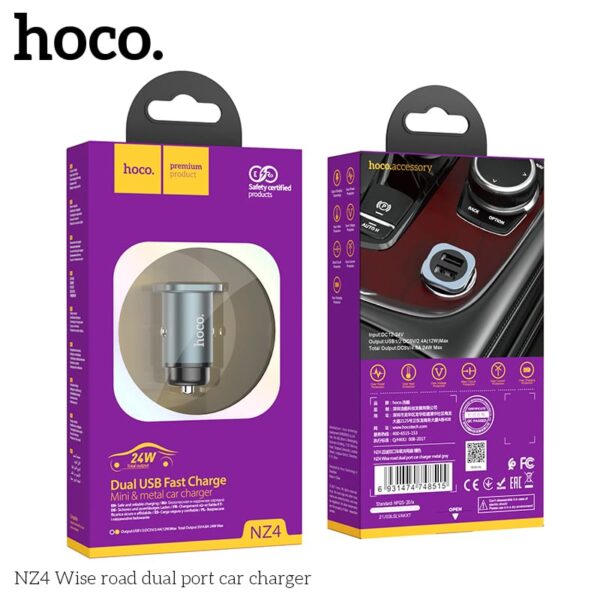 Hoco NZ4 Wise Road Dual Port Auto-Ladegerät, grau, für Smartphones und Tablets, schnelle Ladefunktion, grau – Bild 5