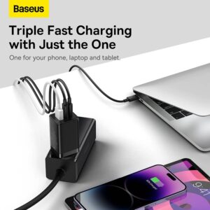 Baseus - GaN5 Pro - Chargeur rapide 2C+U, 65W EU, Noir (CCGP120201)