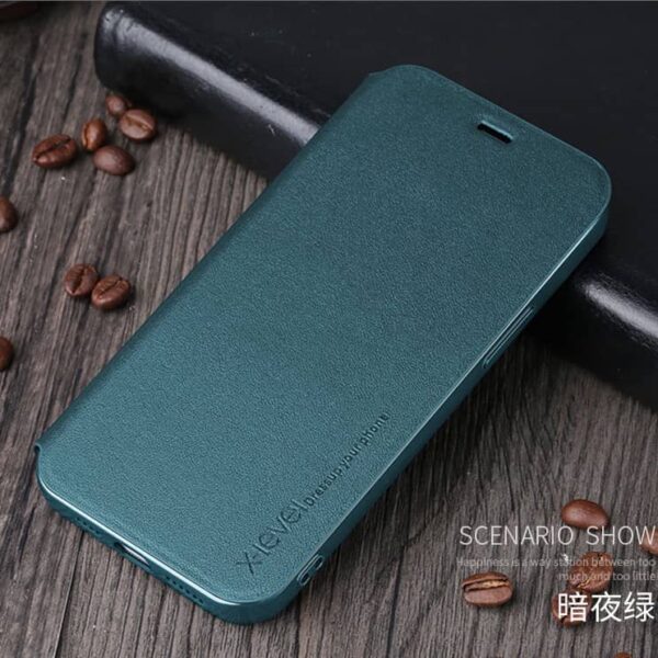 iPhone 12 Pro Max - X-Level FIBColor Flip Case, faux leather, 360° all-round protection, dark green - Image 3