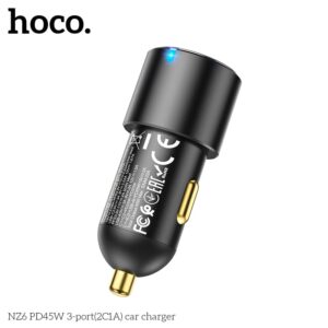 Hoco NZ6 PD 45W Chargeur de voiture à 3 ports (2x USB-C / 1x USB-A), noir