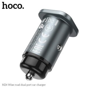 Hoco NZ4 Wise Road Dual Port Chargeur de voiture, gris, pour smartphones et tablettes, fonction de charge rapide, gris