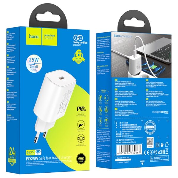 Hoco PD25W Charger (N22) - Spina di ricarica Hoco, caricatore rapido in plastica, bianco - immagine 9