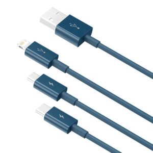 Baseus - Superior Serie - Schnellladekabel USB auf M+L+C, 3.5A 1.5m, Blau (CAMLTYS-03)