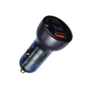 Baseus - Particular - Car charger with digital display, 65W, dark gray (CCKX-C0G)