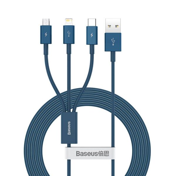 Baseus - Superior Serie - Schnellladekabel USB auf M+L+C, 3.5A 1.5m, Blau (CAMLTYS-03)