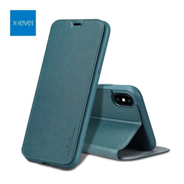 iPhone 12 / 12 Pro - Etui Flip X-Level FIBColor, similicuir, protection intégrale 360°, vert foncé