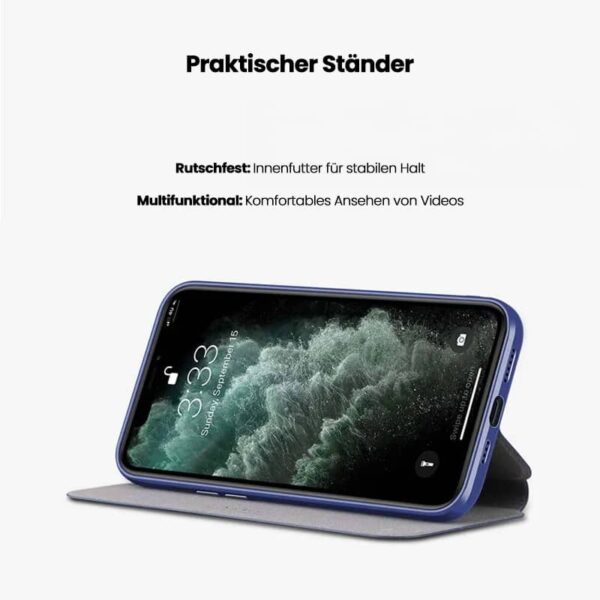 iPhone 12 / 12 Pro - Etui Flip X-Level FIBColor, similicuir, protection intégrale 360°, vert foncé – Image 5