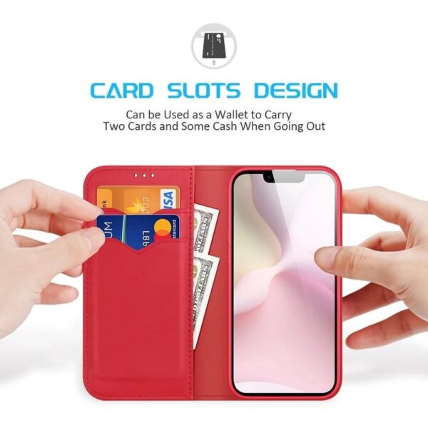iPhone 16e - DUX Hivo Series Flip Case, Rot, Kunstleder – Bild 2