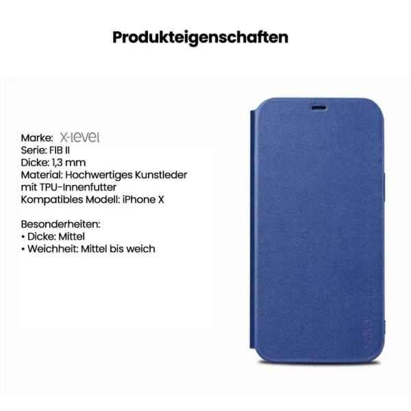 iPhone 12 Pro Max - Etui Flip X-Level FIBColor, similicuir, protection intégrale à 360°, noir – Image 3