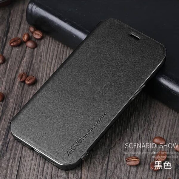 iPhone 12 / 12 Pro - Etui Flip X-Level FIBColor, similicuir, protection intégrale 360°, noir – Image 3