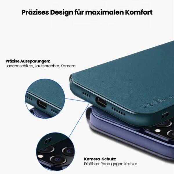 iPhone 12 / 12 Pro - Etui Flip X-Level FIBColor, similicuir, protection intégrale 360°, vert foncé – Image 9