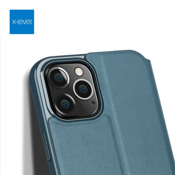 iPhone 12 / 12 Pro - Etui Flip X-Level FIBColor, similicuir, protection intégrale 360°, vert foncé – Image 2