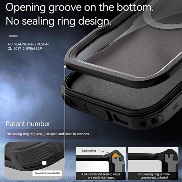 Apple iPhone 16 Pro - Custodia impermeabile per esterni Redpepper IP68 Dot Series con funzione MagSafe, nero - immagine 7