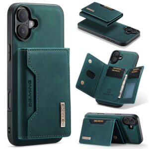iPhone 16 - DG.MING Etui, Leder-Optik, Kartenfach & Magnetverschluss, Grün
