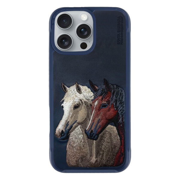 iPhone 16 - Santa Barbara Polo Isidore - Custodia premium con ricamo di cavalli, blu navy