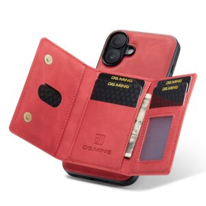 iPhone 16 - DG.MING Etui, Leder-Optik, Kartenfach & Magnetverschluss, Rot