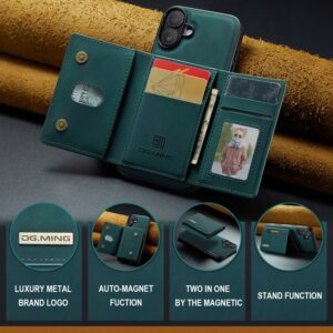 iPhone 16 - DG.MING Etui, Leder-Optik, Kartenfach & Magnetverschluss, Grün