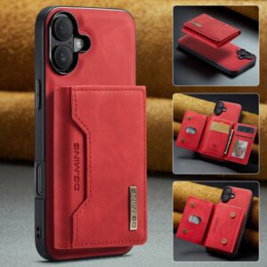 iPhone 16 - DG.MING Etui, Leder-Optik, Kartenfach & Magnetverschluss, Rot
