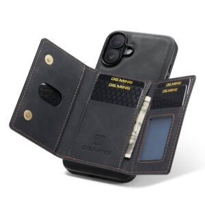 iPhone 16 - DG.MING Etui, Leder-Optik, Kartenfach & Magnetverschluss, Schwarz