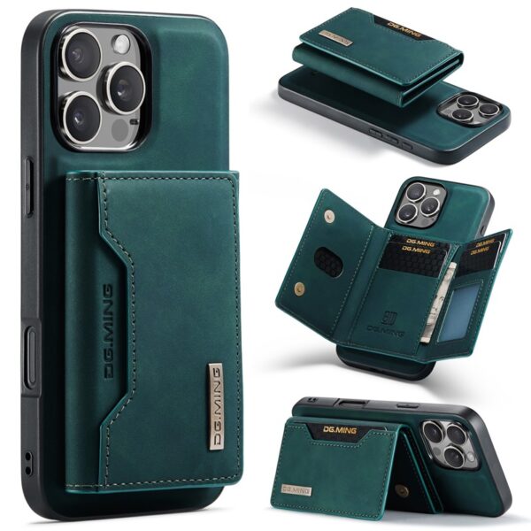 iPhone 15 - DG.MING Etui, Leder-Optik, Kartenfach & Magnetverschluss, Grün – Bild 3