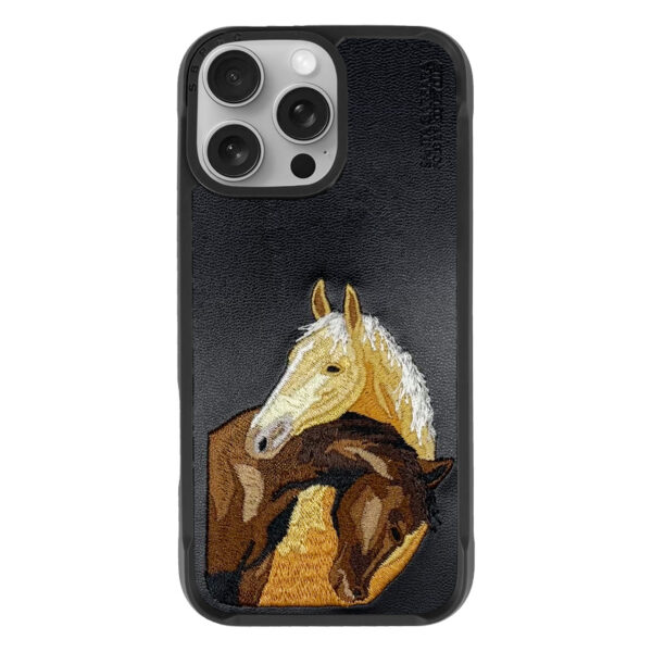 iPhone 16 - Santa Barbara Polo Isidore - Custodia Premium con ricamo di cavalli, nero