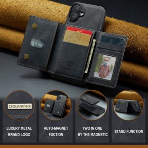 iPhone 16 - DG.MING Etui, Leder-Optik, Kartenfach & Magnetverschluss, Schwarz
